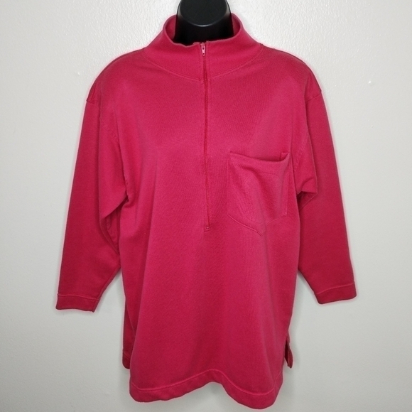 Vintage 80s Forenza Women's Medium Sweatshirt 1/2 Zip Padded Shoulders Red - Picture 1 of 9